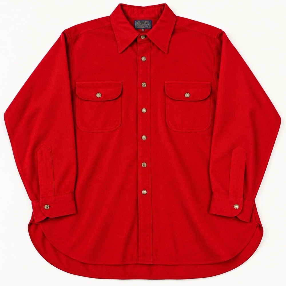Vtg 70s Pendleton Wool Trail Shirt XL Solid Red Button Flap Flannel Camp USA